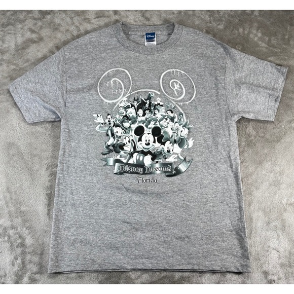 Disney Tops - Disney Dreams Florida Graphic‎ T-Shirt Women Medium Gray Character Art USA